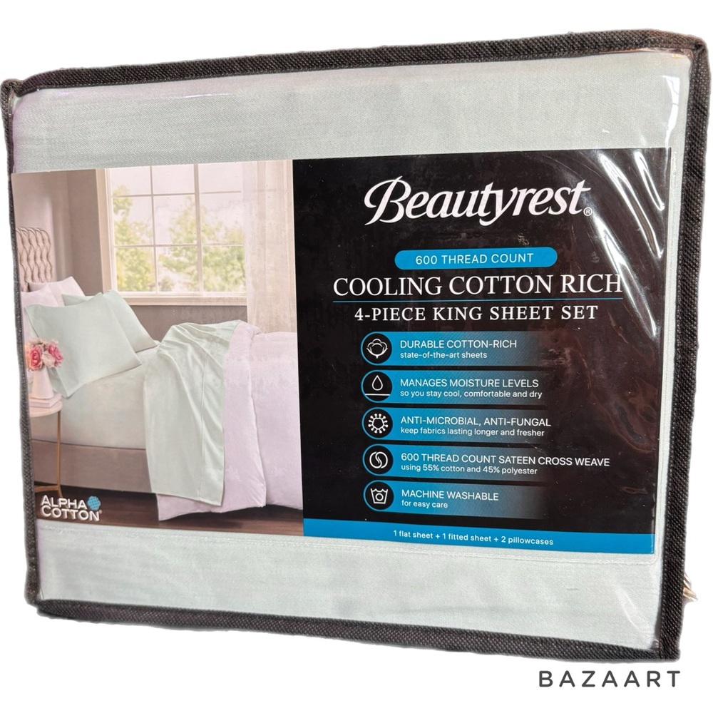 Beautyrest 600 Thread Count Cooling Rich Cotton Blend 4 PC Sheet Set King Size